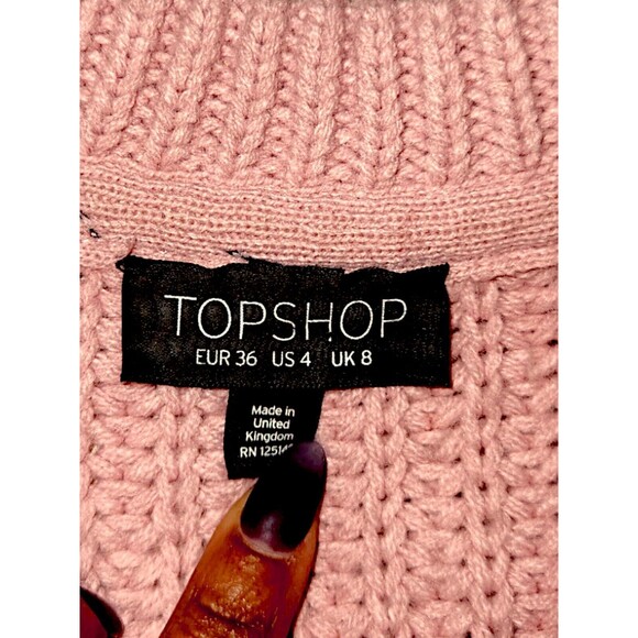 Topshop Bishop Pink Sleeve Sweater Size 4 Chunky Cable Knit And Pleather  Shorts - Picture 4 of 8